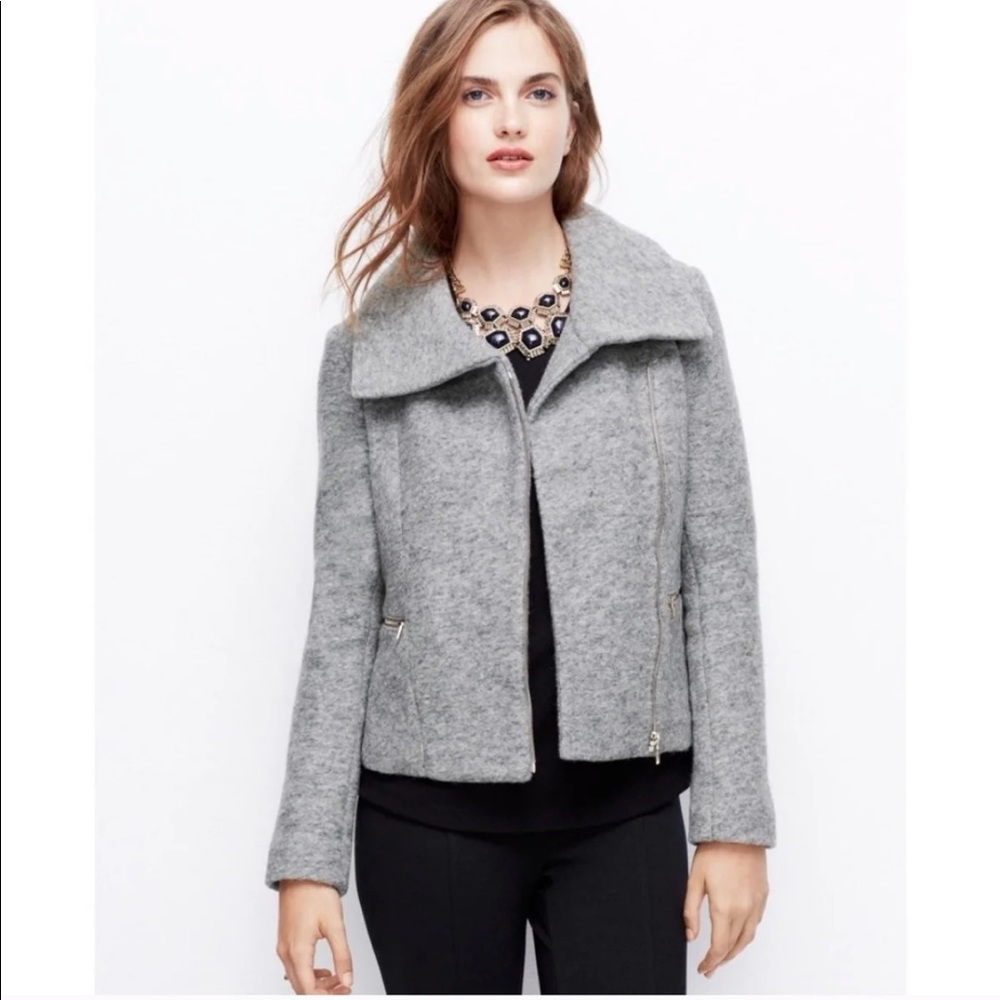Ann Taylor gray medium wool Moto zip jacket